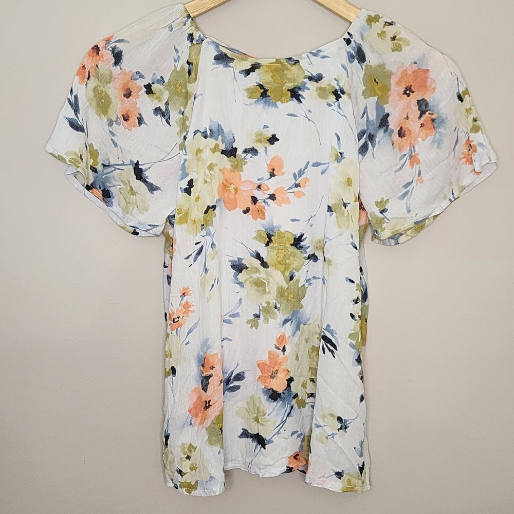Papermoon Petite Floral Watercolor Blouse White Green Peach XSP PPT8155‎ NEW